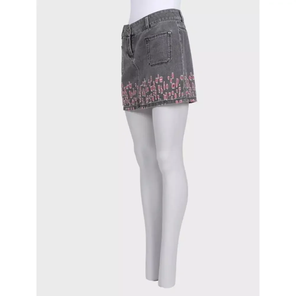 CHANEL Gray Distressed Denim Mini Skirt, FR 38